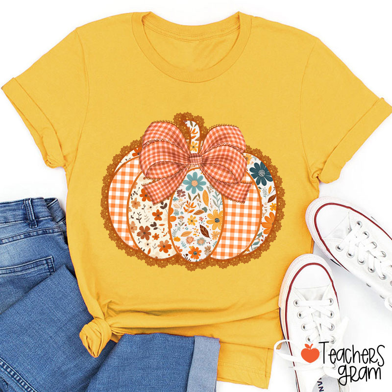Patchwork Pumpkin Teacher T-Shirt