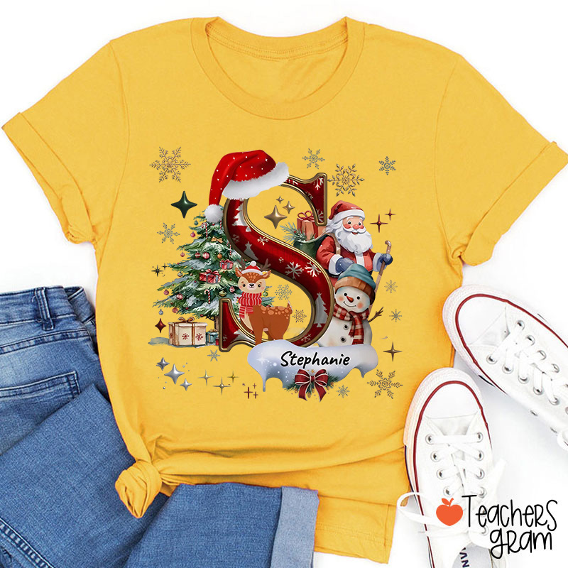 Personalized Christmas Monogram Magic Teacher T-Shirt