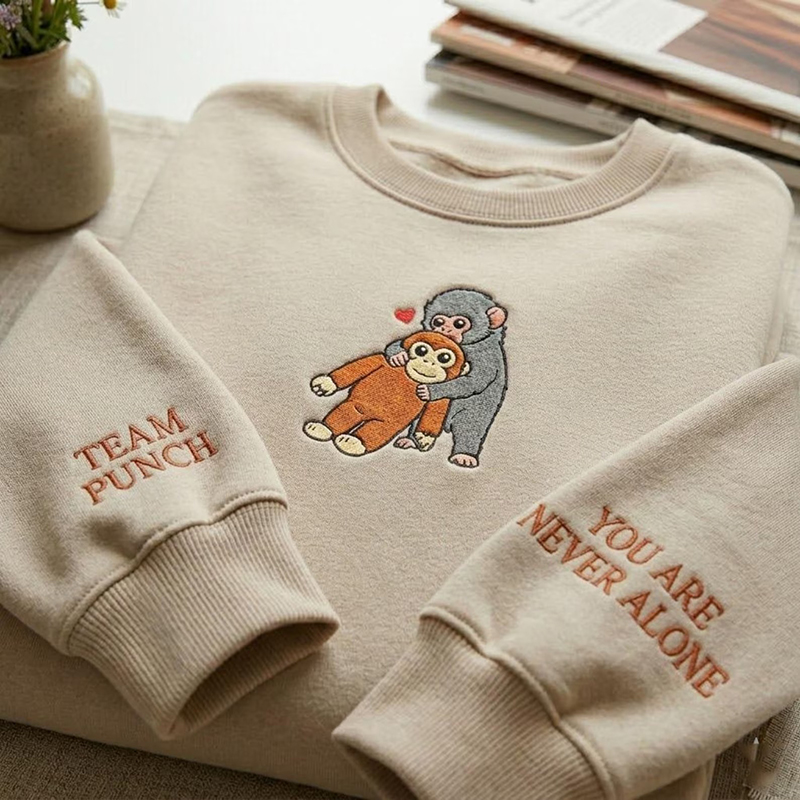 You’re Never Alone Monkey Punch Teacher Sleeve Print Sweatshirt