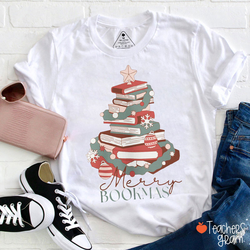 Merry Bookmas Vintage Vibes Teacher T-Shirt