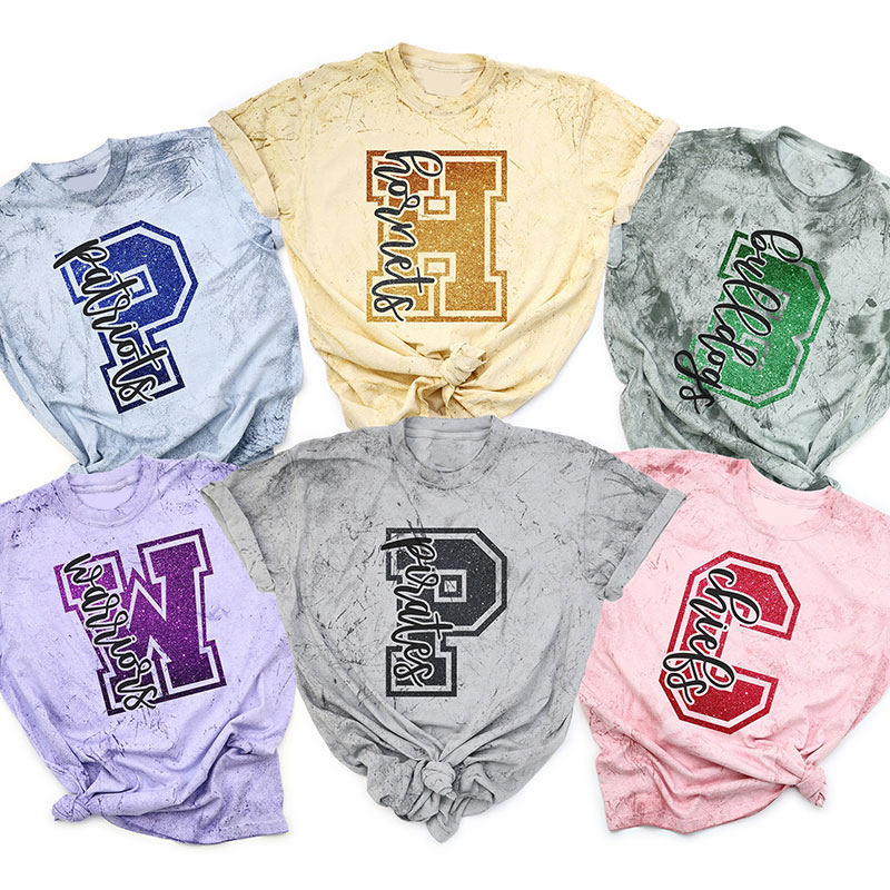 Personalized Glitter Hollow Letters Mascot Teacher Printed T-Shirt