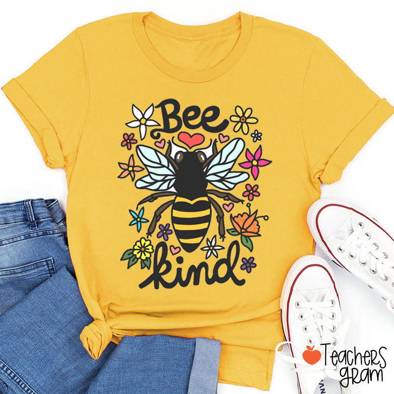 Floral Bee Kind Teacher T-Shirt