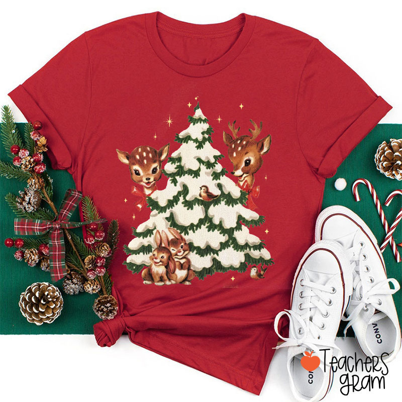 Retro Christmas Reindeer Teacher T-Shirt