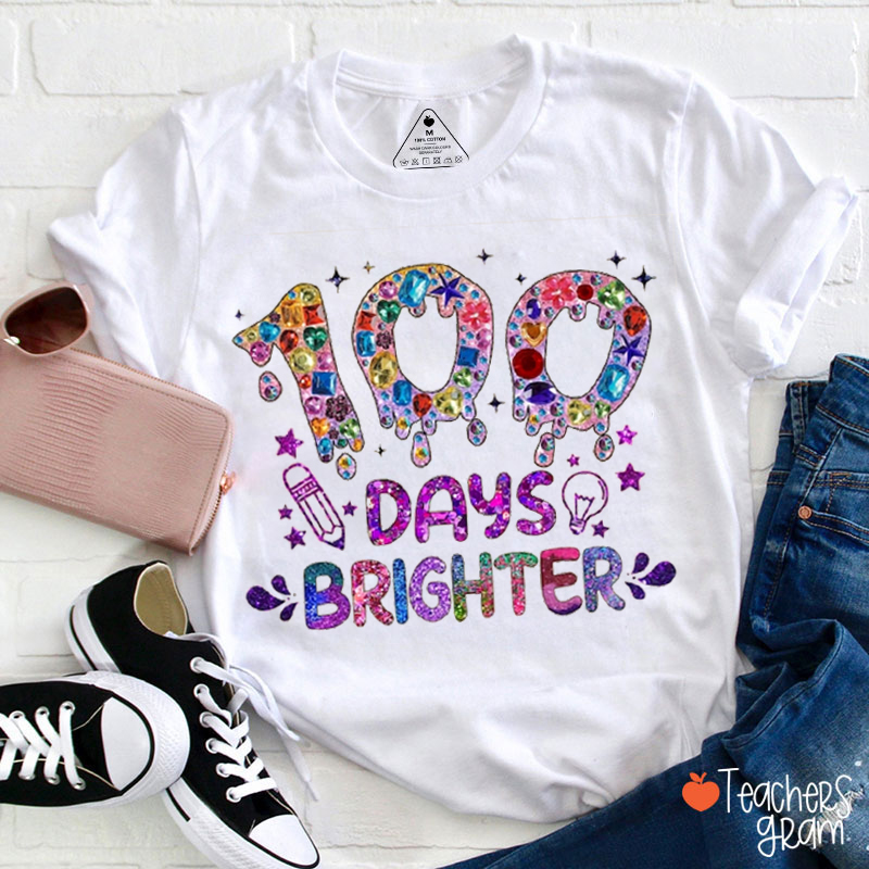 100 Day Brighter Colorful Gemstones Teacher T-Shirt