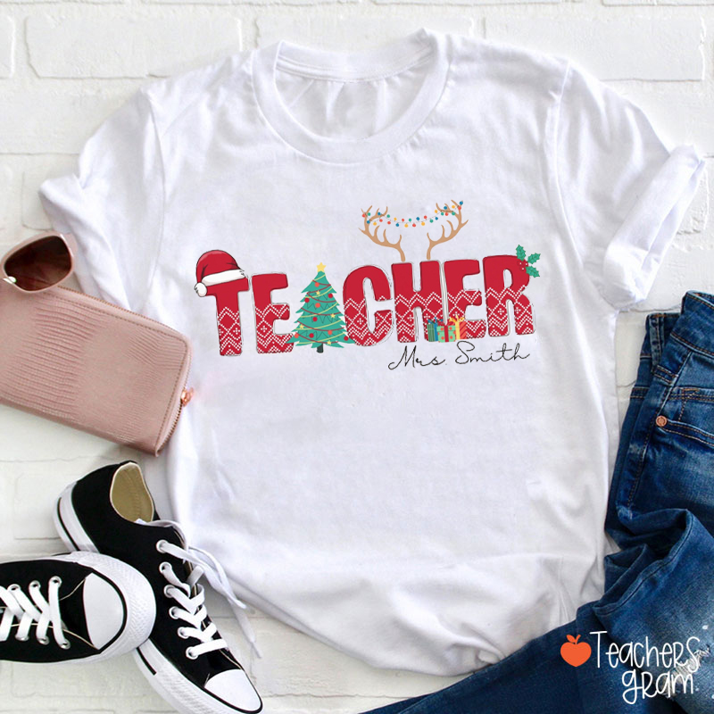 Personalized Christmas Teacher T-Shirt
