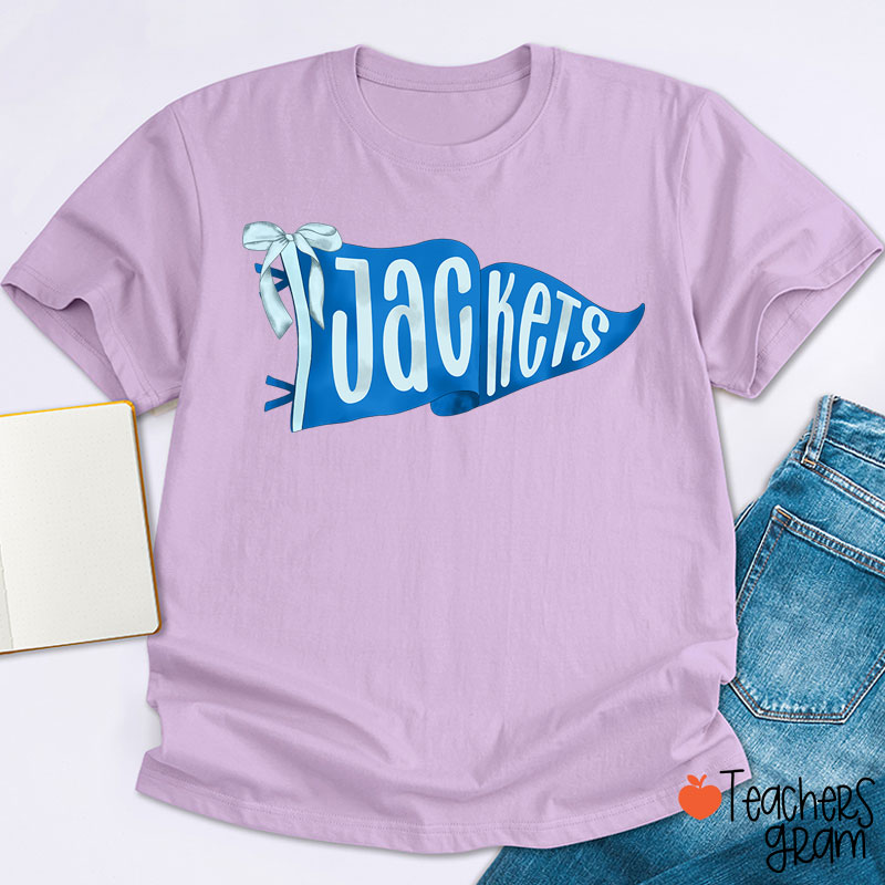 Personalized Mascot Pennant Bow Teacher T-Shirt
