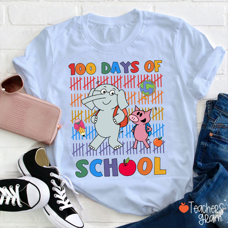 100 Days Of School Elephant Teacher T-Shirt