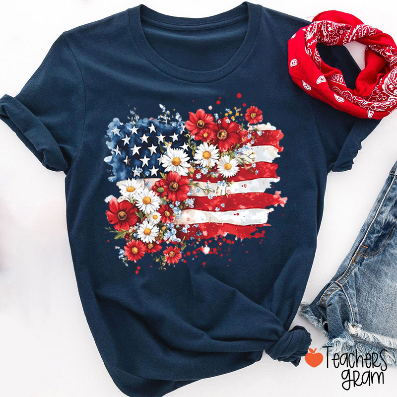Flower National Flag Teacher T-Shirt