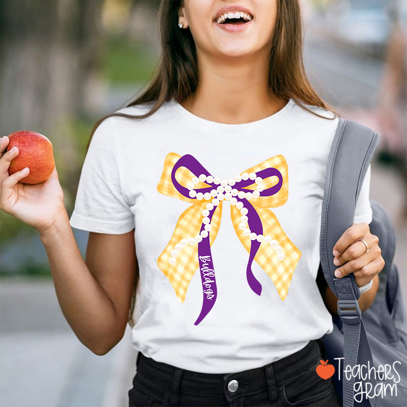 Personalized Mascot Pearl Bow Teacher T-Shirt