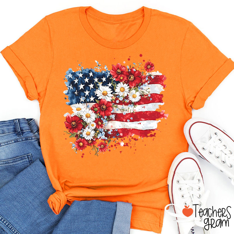 Flower National Flag Teacher T-Shirt