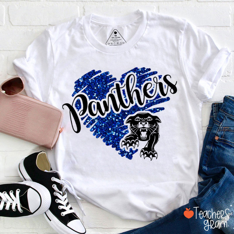 Personalized Mascot Glitter Heart Teacher T-Shirt