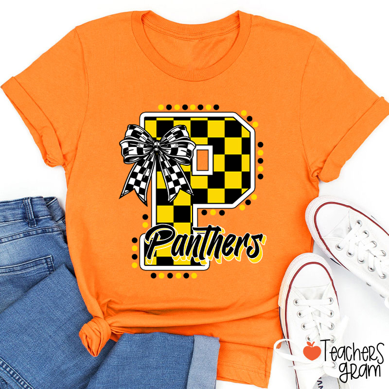 Personalized Mascot Checkered Print Teacher T-Shirt