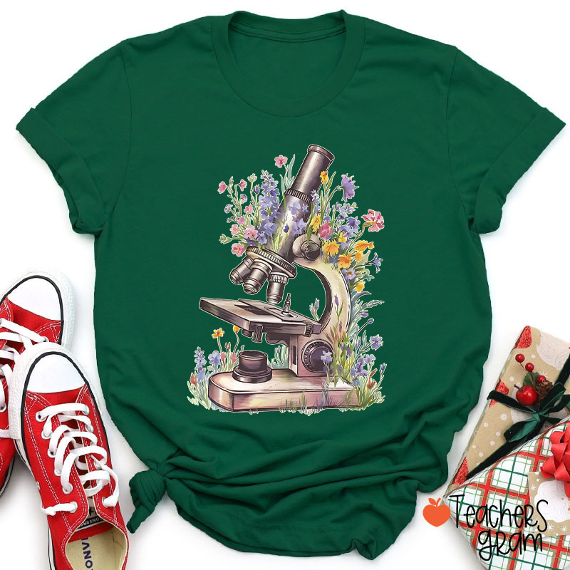 Floral Microscope Nurse T-Shirt