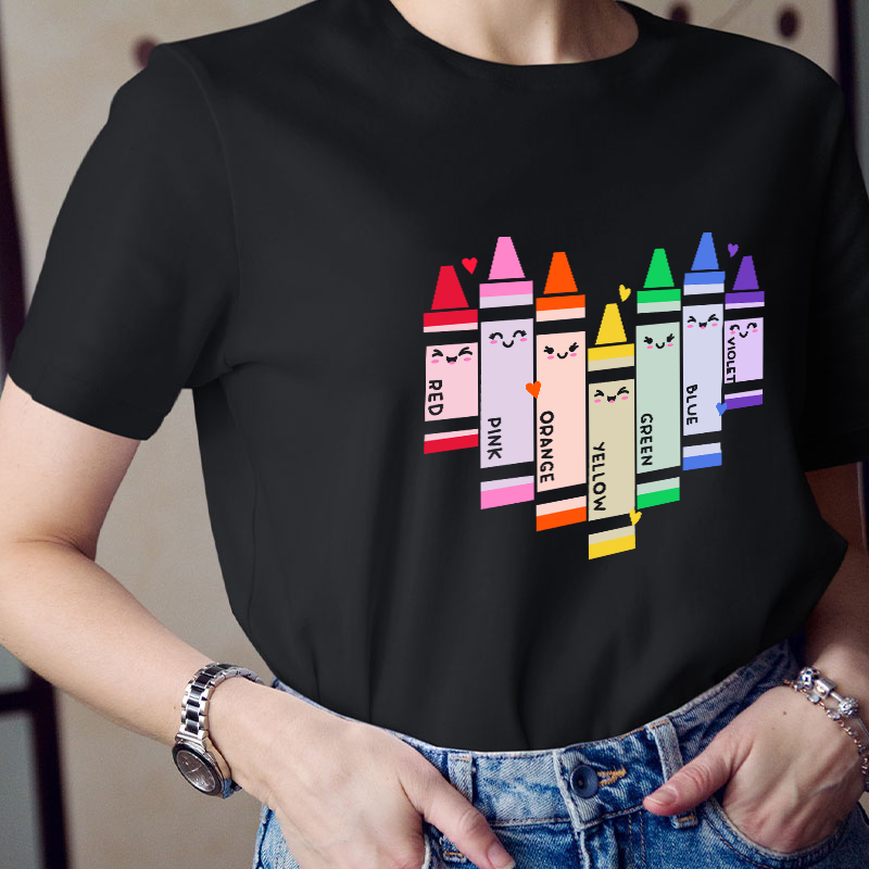 Colorful Crayons Heart Teacher T-Shirt