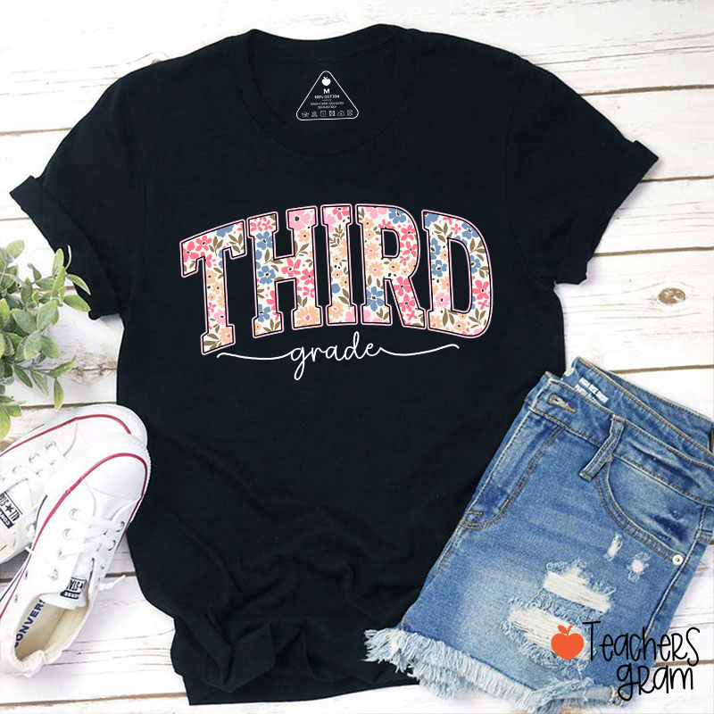 Personalized Grade Flowers Fonts Back To School Teacher T-Shirt