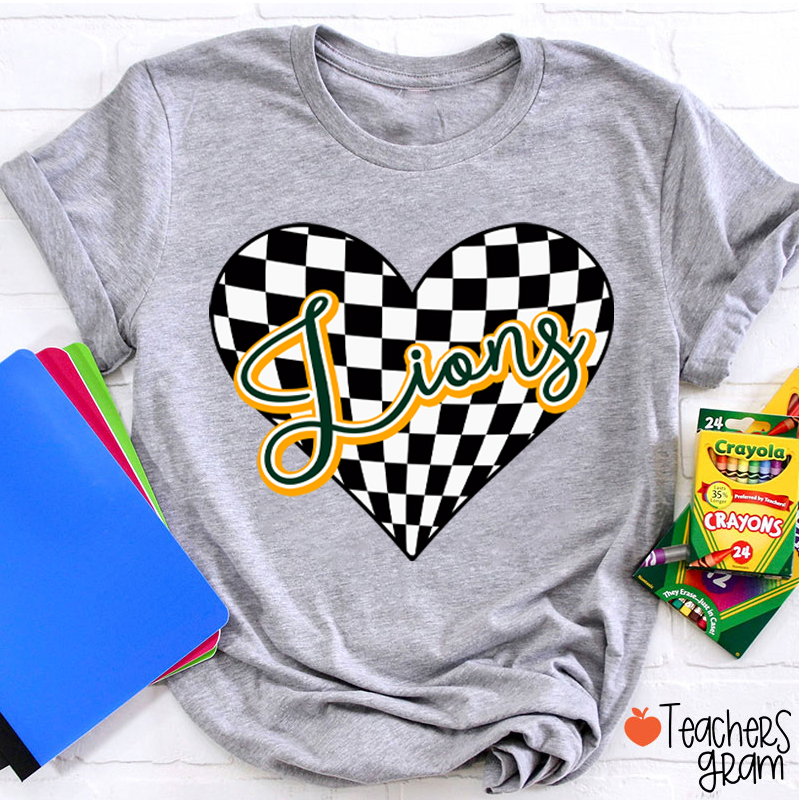 Personalized Mascot Checkerboard Love Heart Teacher T-Shirt