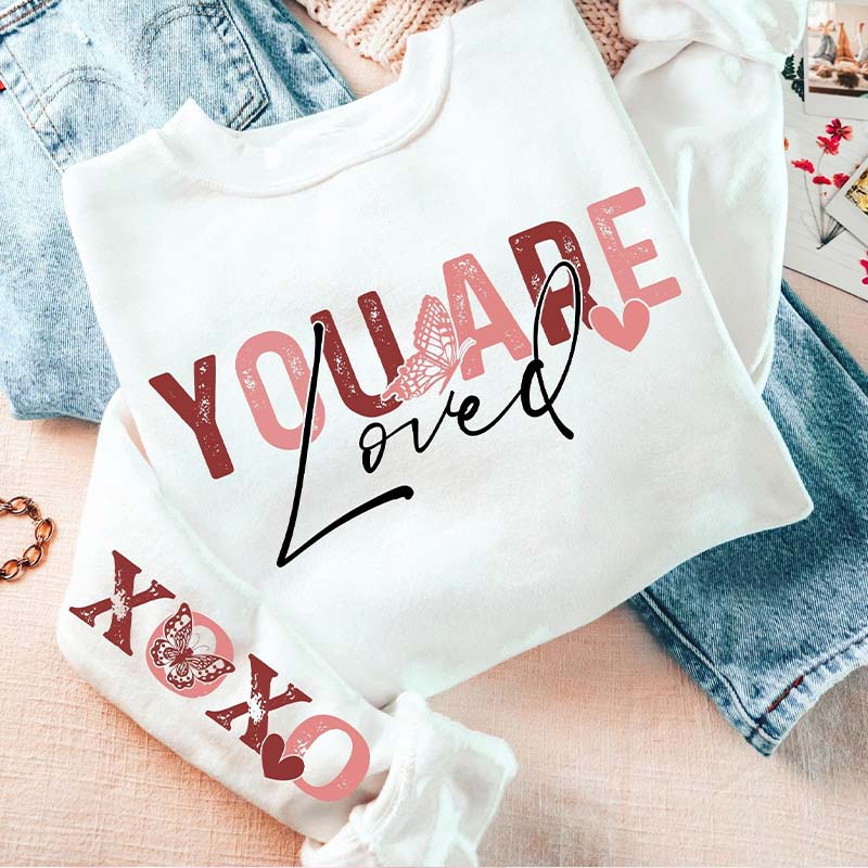 You Are Loved XOXO Teacher Sleeve Print Sweatshirt