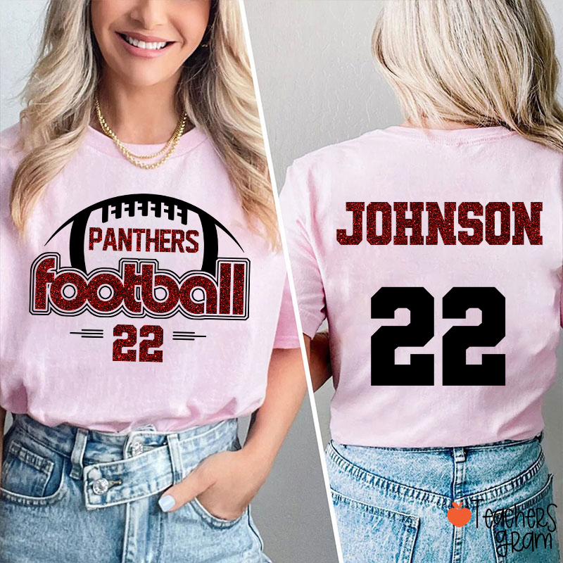 Personalized Mascot And Sport Faux Glitter Teacher Two Sided T-Shirt