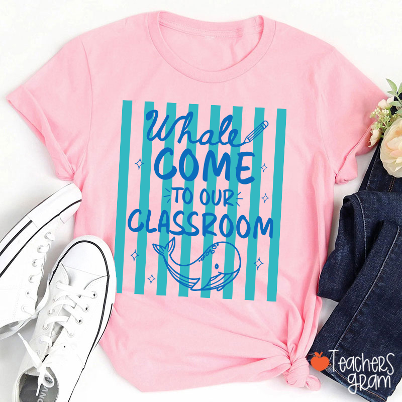 Personalized Missed Your Smile Crocodile Pink Stripe Teacher T-Shirt