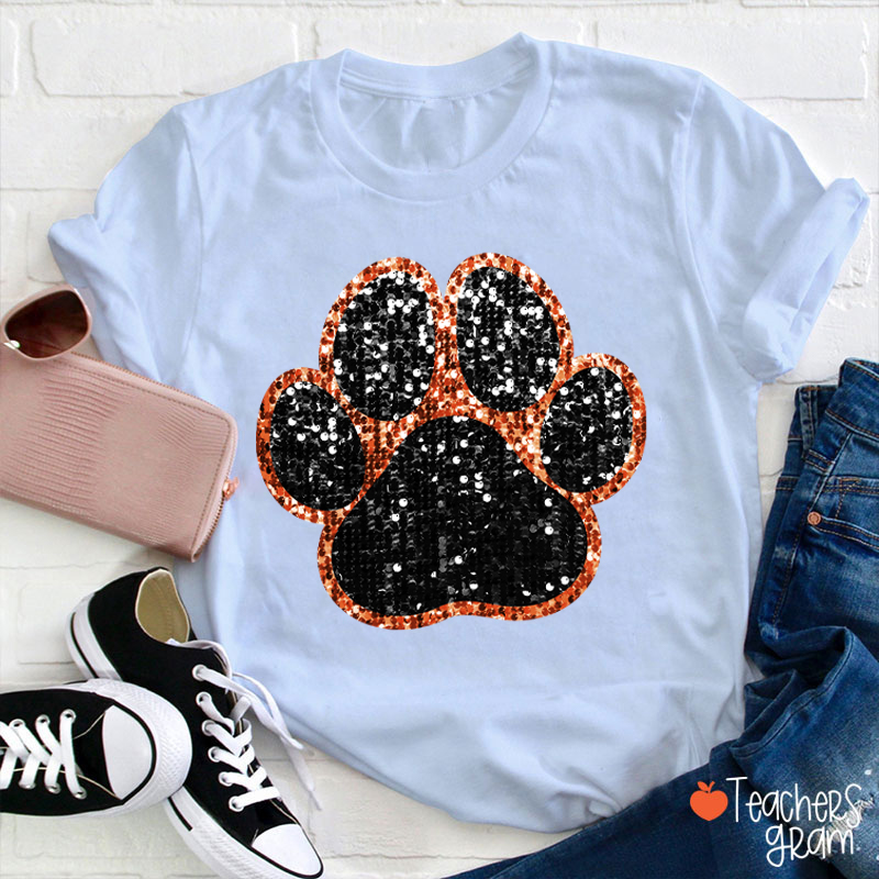 Personalized Paw Glitter School Spirit Teacher T-Shirt