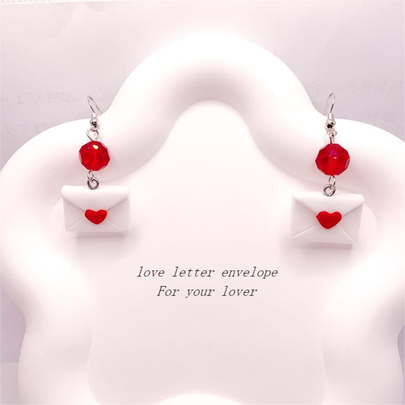 Red Heart Envelope Teacher Clay Earrings