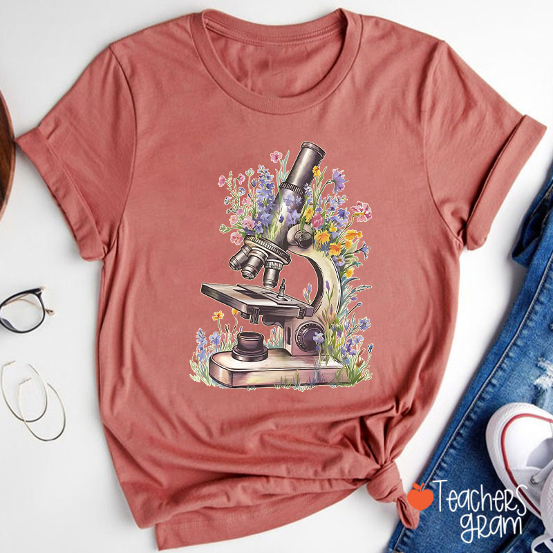 Floral Microscope Nurse T-Shirt