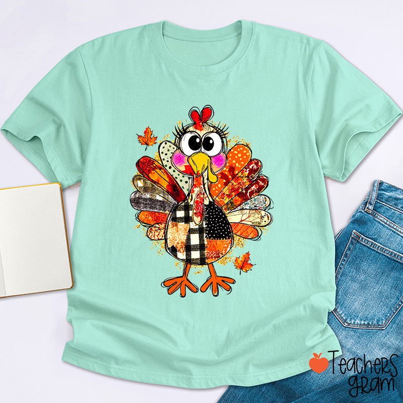 Collage Of Flowers And Thanksgiving Turkey Teacher T-Shirt