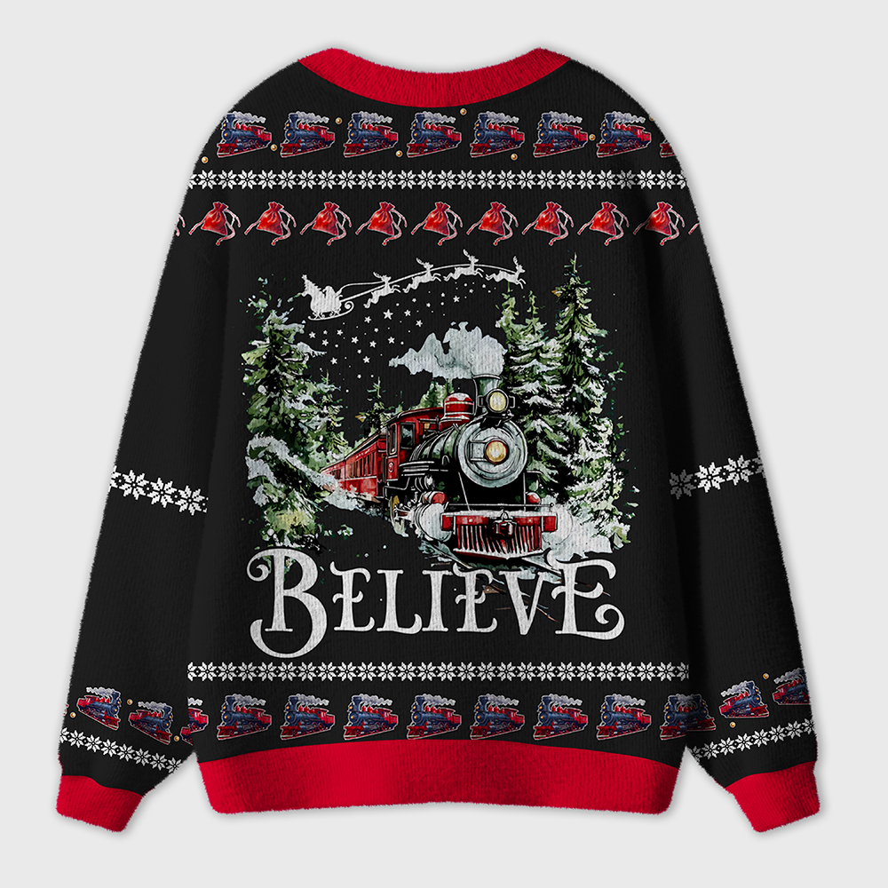 Believe Christmas Polar Trip Teacher Ugly Cardigan Sweaters