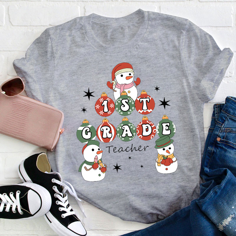 Personalized Christmas Snowman Grade Teacher T-Shirt