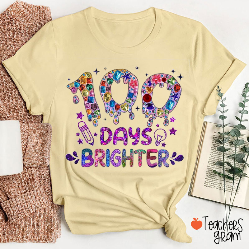 100 Day Brighter Colorful Gemstones Teacher T-Shirt