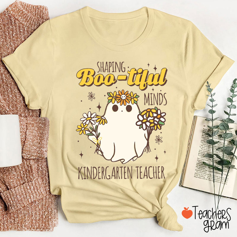 Personalized Grade Shaping Boo-tiful Minds Teacher T-Shirt