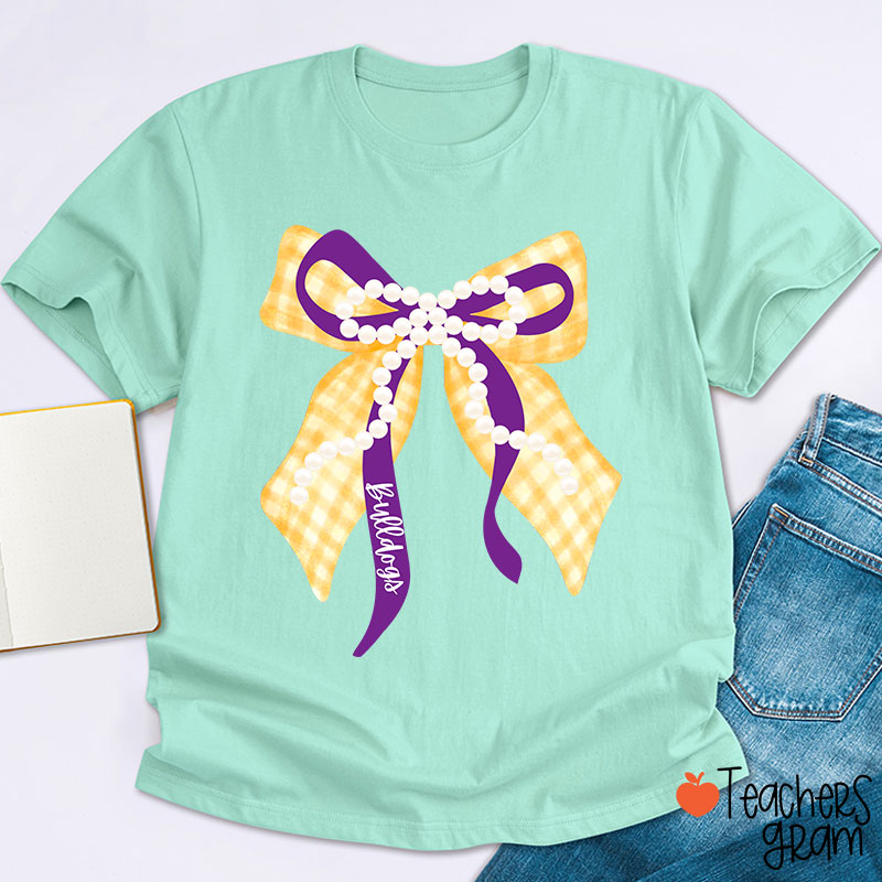 Personalized Mascot Pearl Bow Teacher T-Shirt
