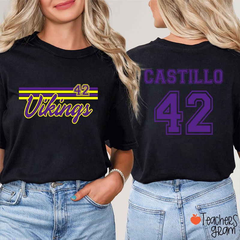 Personalized Mascot Contrast Color Line Design Teacher Two Sided T-Shirt