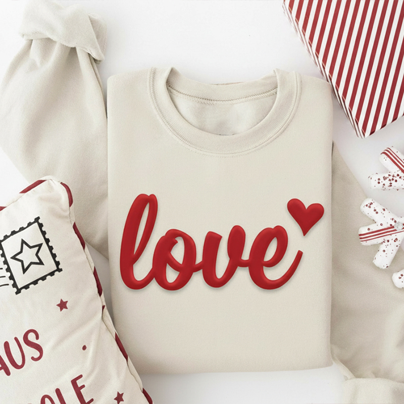 Love Heart Valentines Day Teacher Puff Printed Sweatshirt