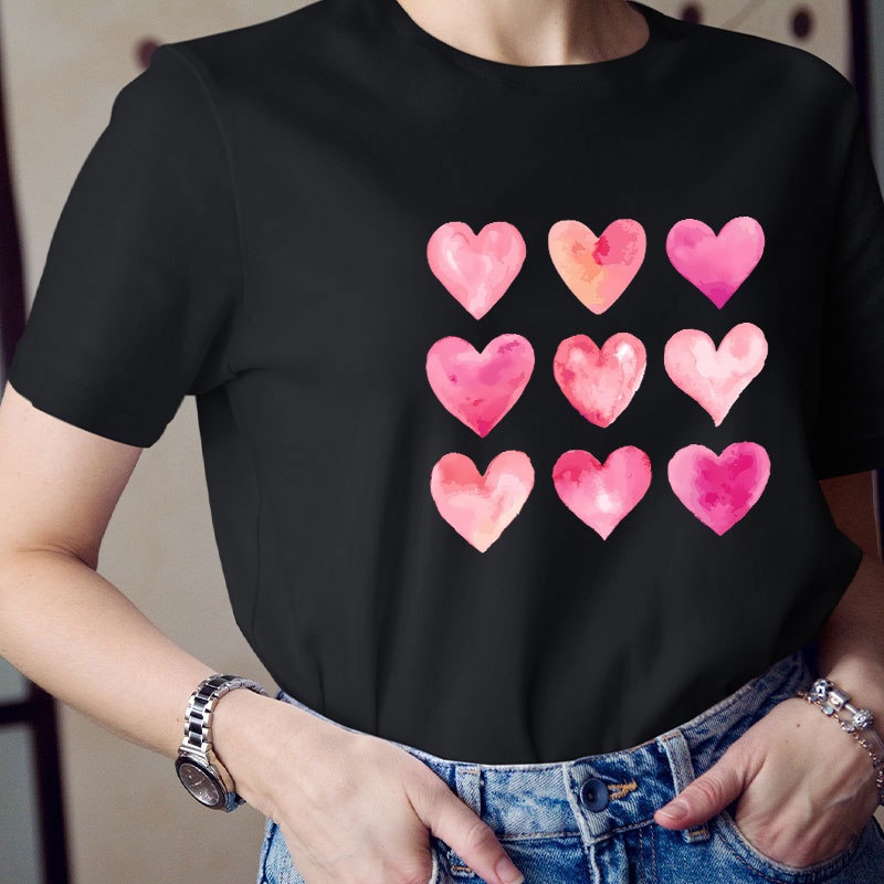 Nine Pink Hearts Teacher T-Shirt