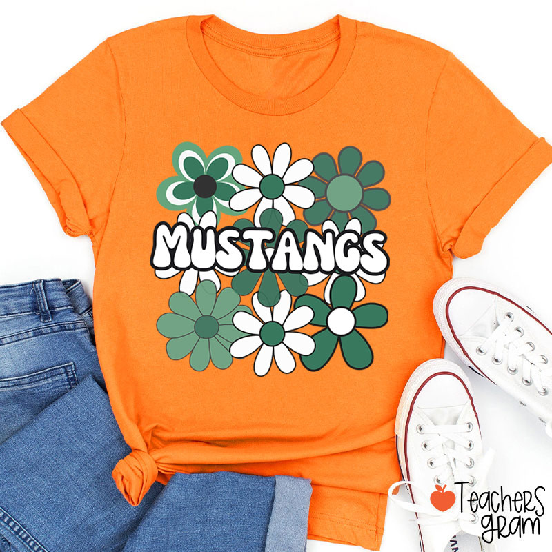 Personalized Mascot Flowers School Spirit Teacher T-Shirt
