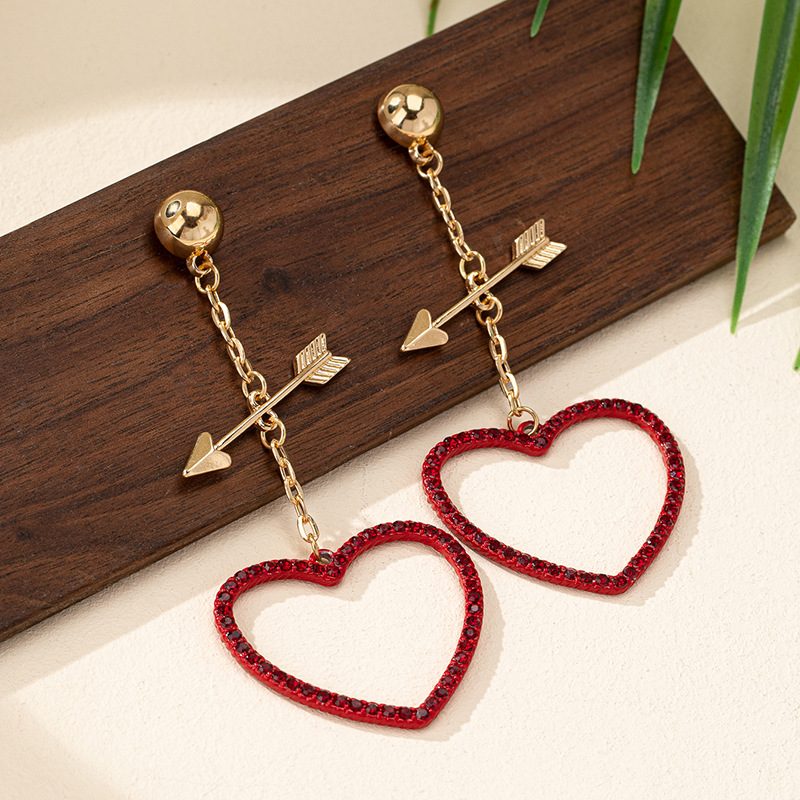 Cupid's Arrow Red Heart Teacher Metal Earrings