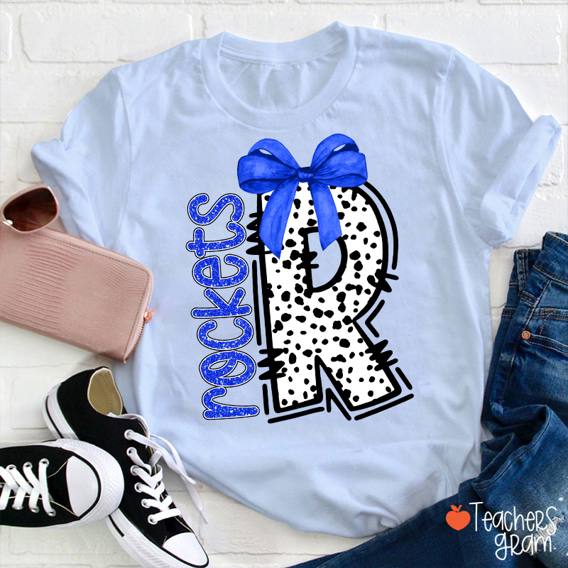 Personalized Mascot Coquette Bow Polka Dot Teacher T-Shirt