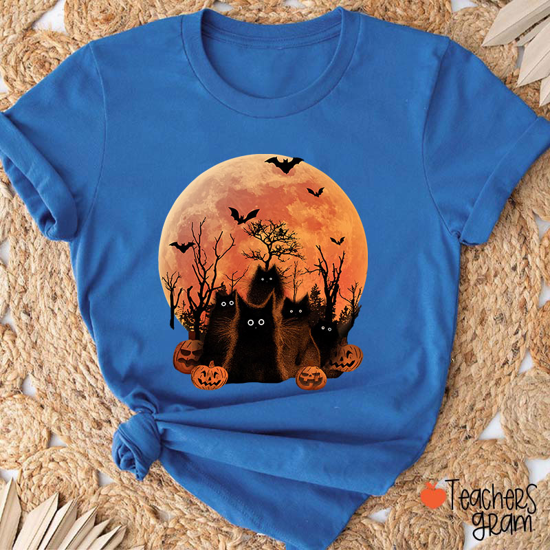 Black Cat Halloween Teacher T-Shirt