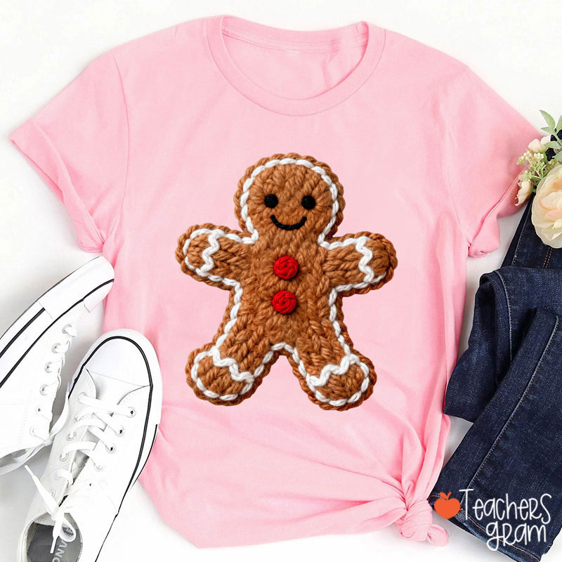 Faux Yarn Gingerbread Man Teacher T-Shirt