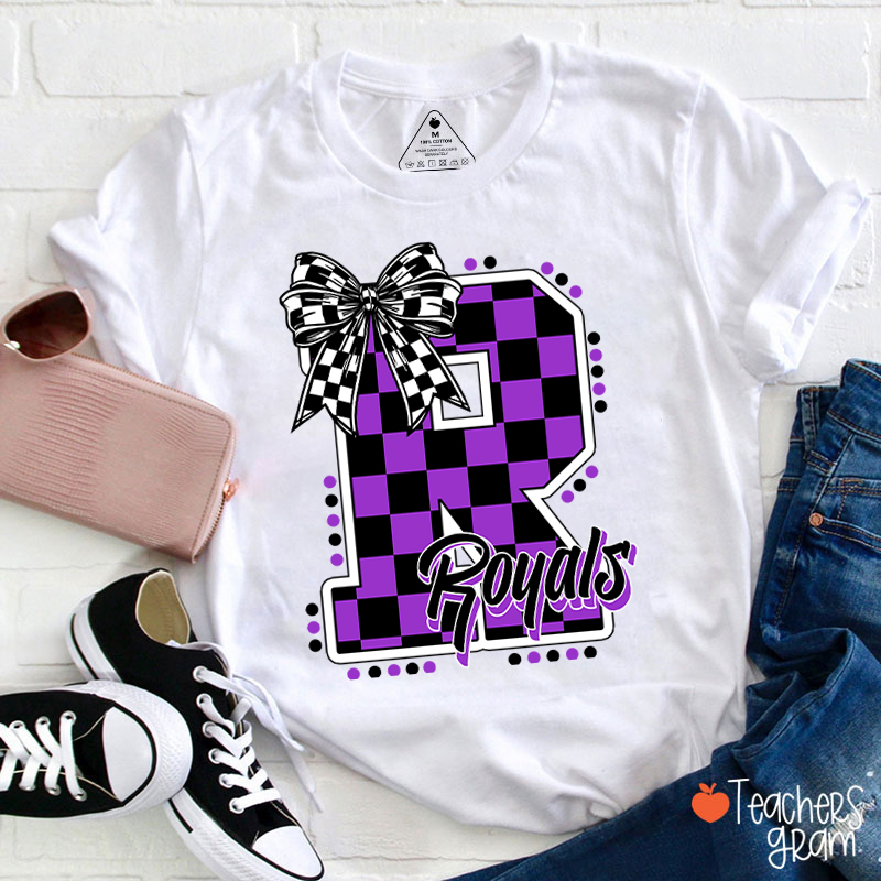 Personalized Mascot Checkered Print Teacher T-Shirt