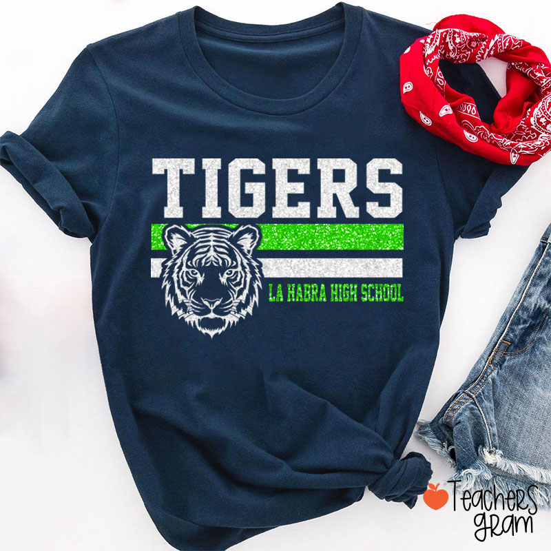 Personalized Mascot And School Name Contrasting Lines Teacher T-Shirt