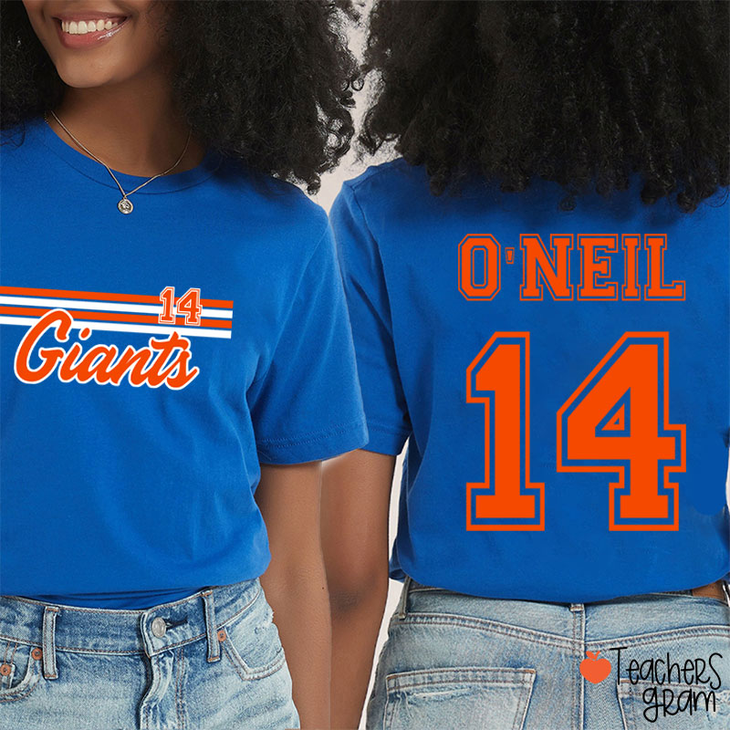 Personalized Mascot Contrast Color Line Design Teacher Two Sided T-Shirt