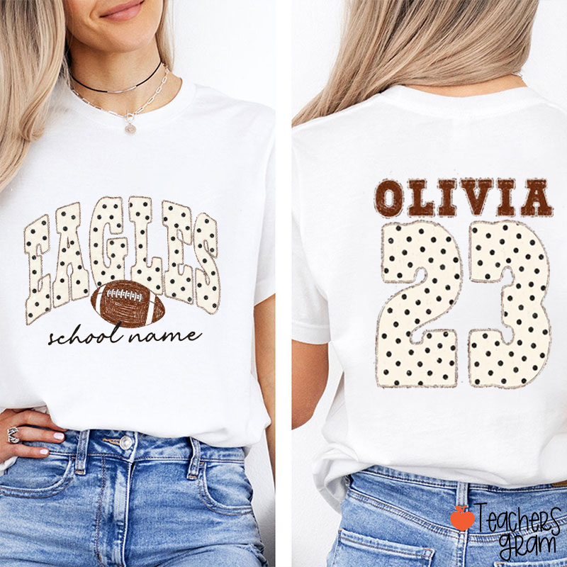 Personalized Mascot Sport Polka Dot Teacher Two Sided T-Shirt