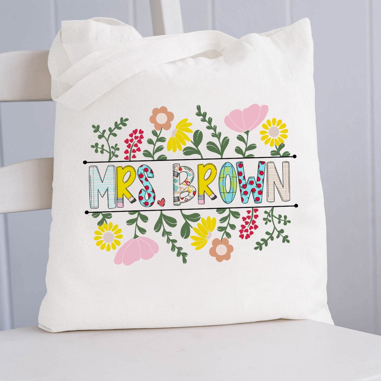 Personalized A Cluster Of Blooming Flowers Teacher Tote Bag