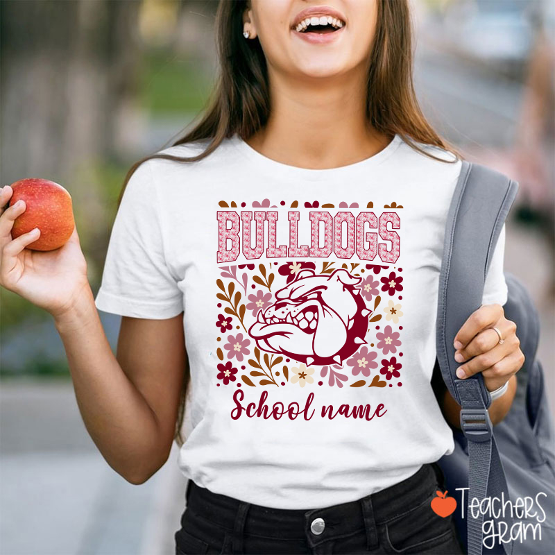 Personalized Mascot And School Name Flowers School Spirit Teacher T-Shirt