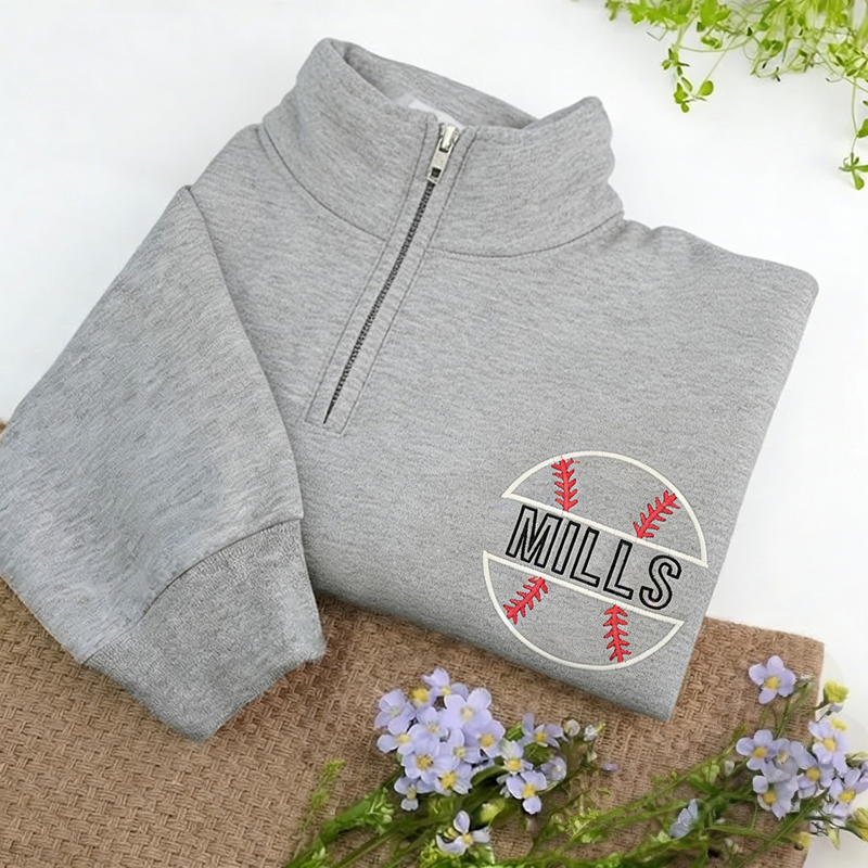 Personalized Name Baseball Embroidered Teacher Quarter Zip Sweatshirt