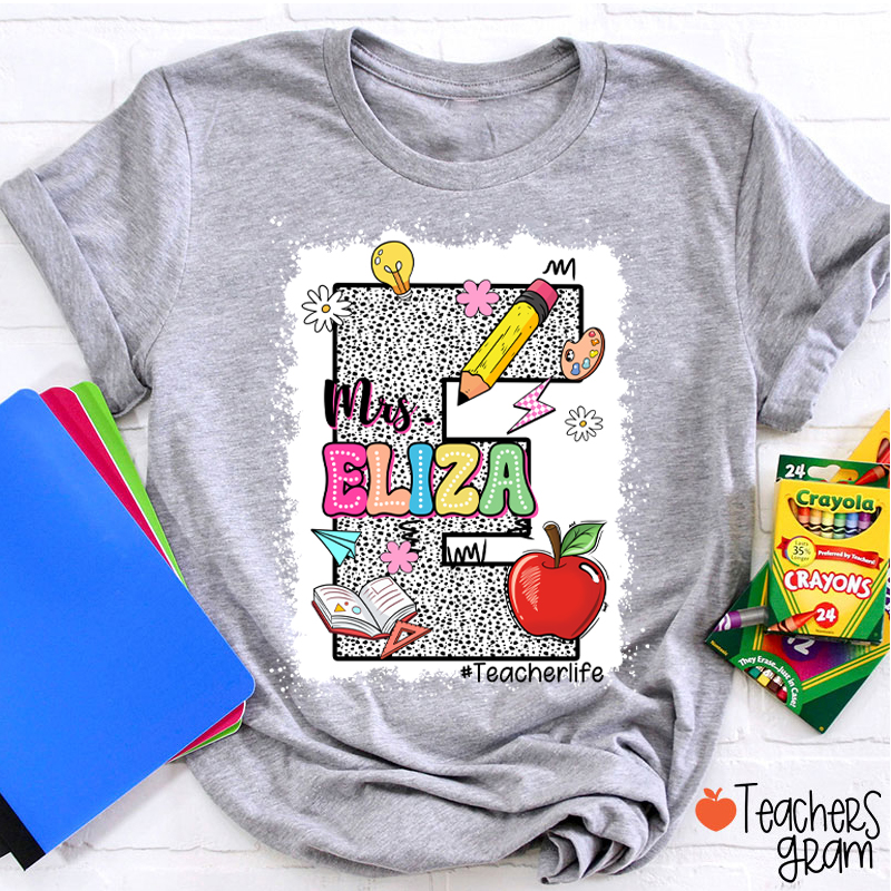 Personalized Name Initials Polka Dot Teacher T-Shirt