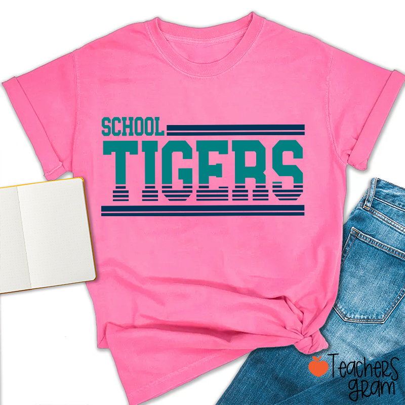 Personalized Mascot Contrasting Lines School Spirit Teacher T-Shirt    