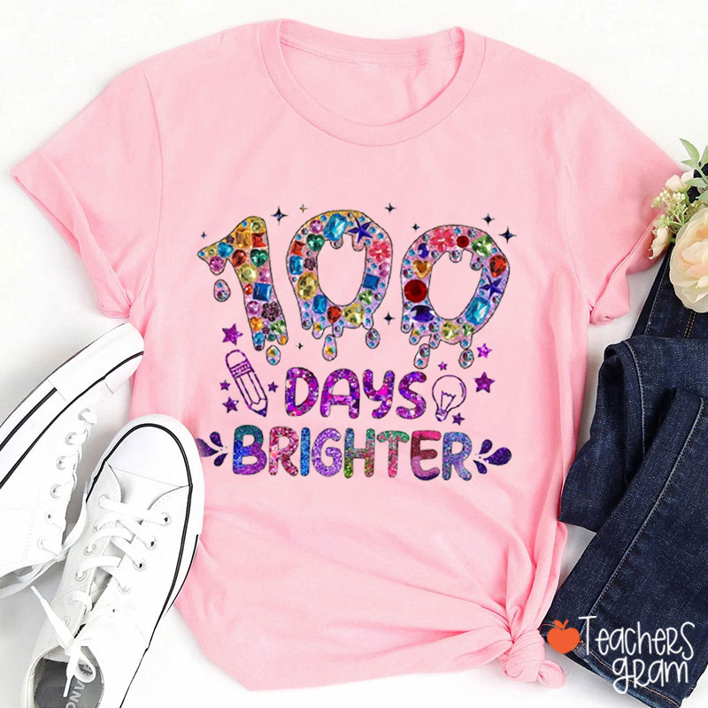 100 Day Brighter Colorful Gemstones Teacher T-Shirt